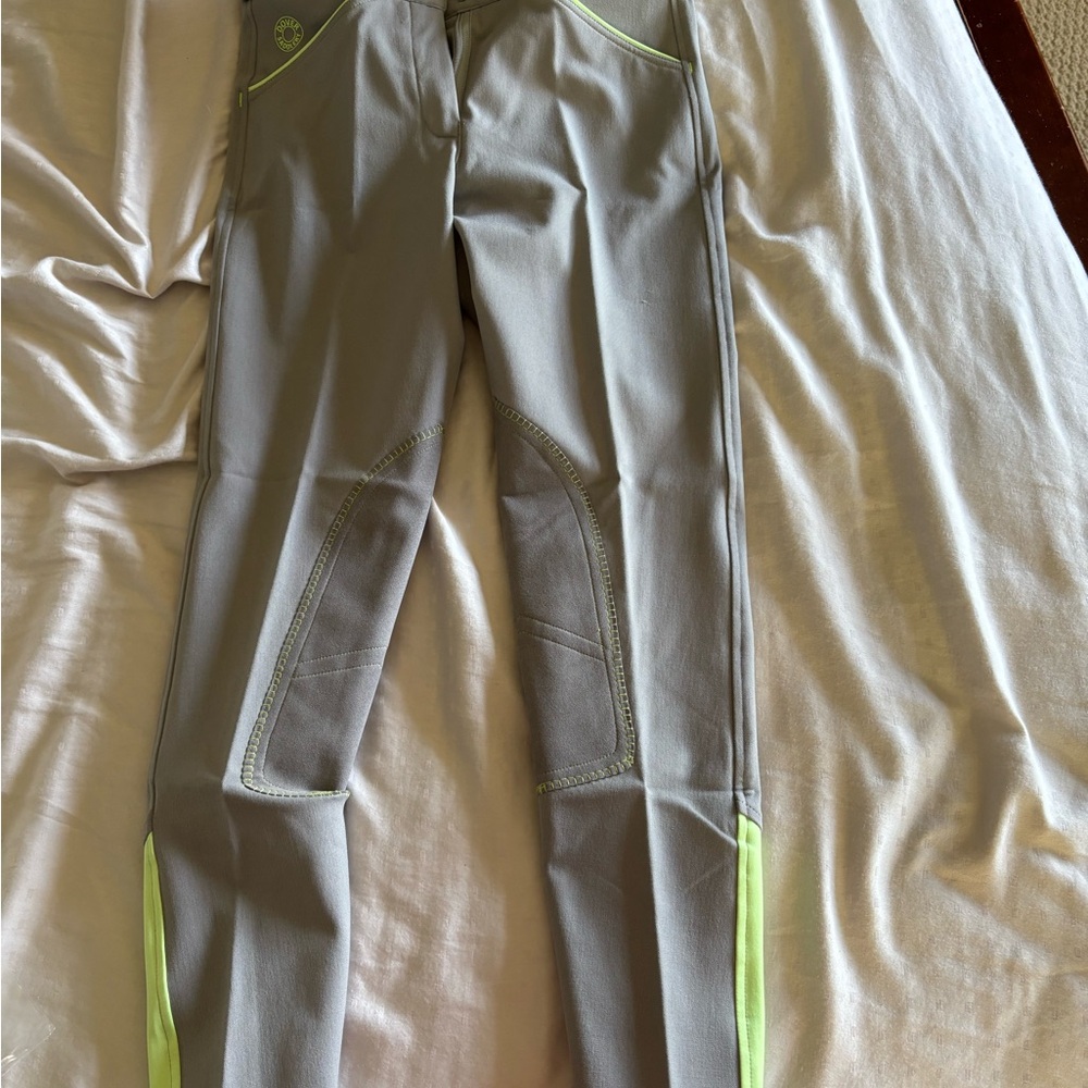 BRAND NEW! Dover Wellesley size 24 Gray Riding Pants with Neon Accents